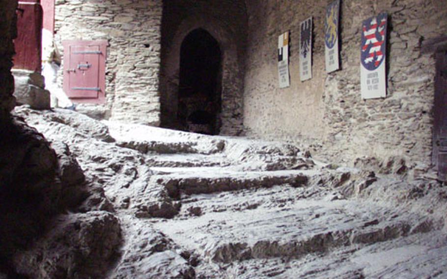 The rock-hewn Rider&#39;s Staircase leads into the center of Marksburg Castle.