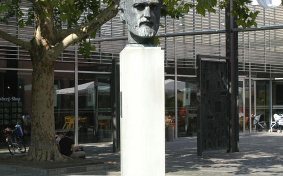 A statue of Johannes Gutenberg — who invented revolutionary printing techniques — outside the Gutenberg Museum in Mainz.