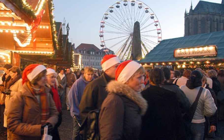The Erfurt, Germany Christmas market is a fun, crowded affair.