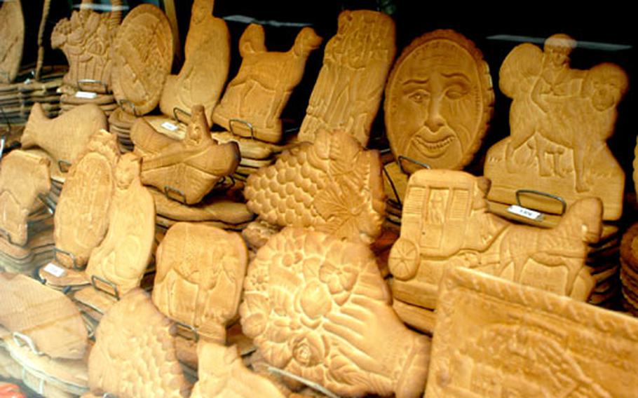 Cookies tempt visitors in a display at a local bakery.