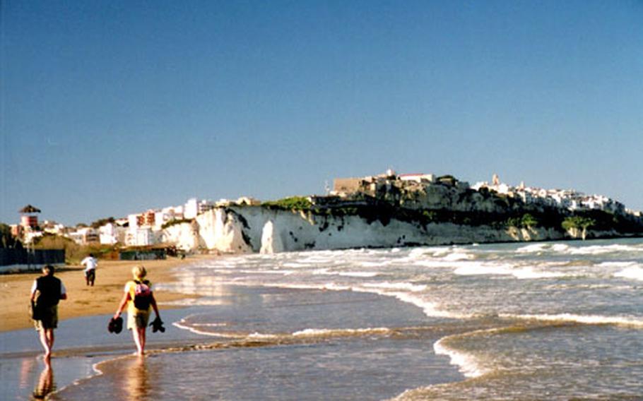 The weather in late April in Vieste, Italy, was a bit cool to enjoy swimming, but ideal for beach walking.
