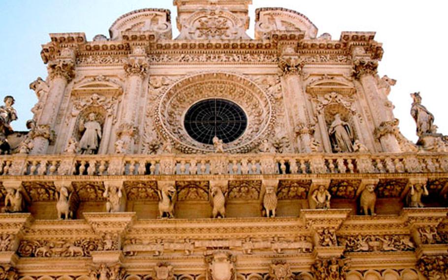 Bright spot along the way: The church of Santa Croce in Lecce, Italy, is the most celebrated of the town’s Baroque monuments. The impressive church was completed in 1679.
