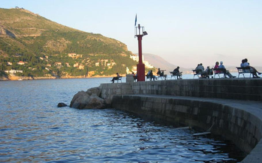 Twilight settles over a jetty in the Old Town in Dubrovnik, Croatia, just behind St. Ivan Fort.