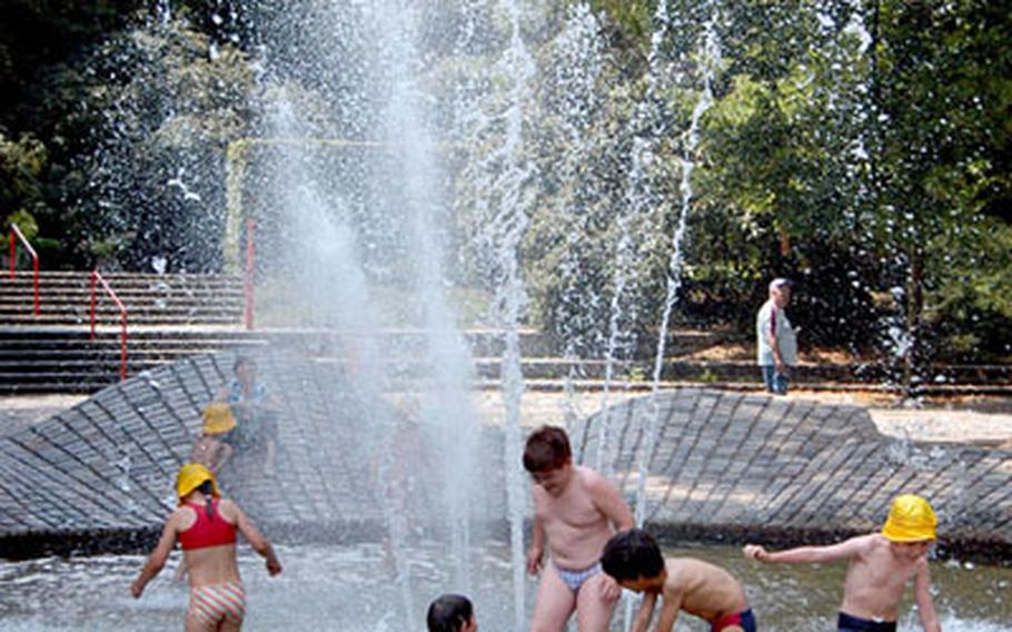 Kids have some wet fun in one of the Luisenpark’s fountains. There are plenty of places for kids to play in the park.