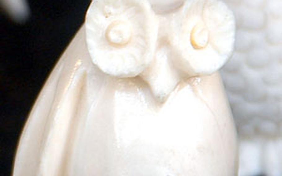 An ivory owl in a store in Michelstadt. Once this area was the center for ivory carving in Germany.