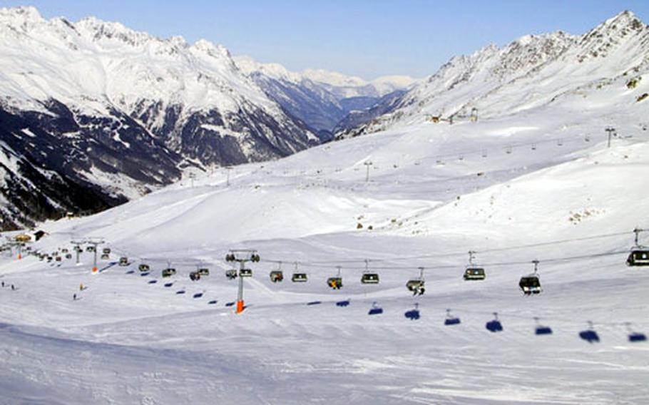 Modern lifts move skiers quickly around the Via Lattea, one of Italy’s largest ski areas.