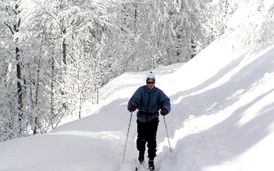 A cross country skier on an uncrowded trail at Cervenohorské sedlo, which boasts miles of tracks leading through the mountains.