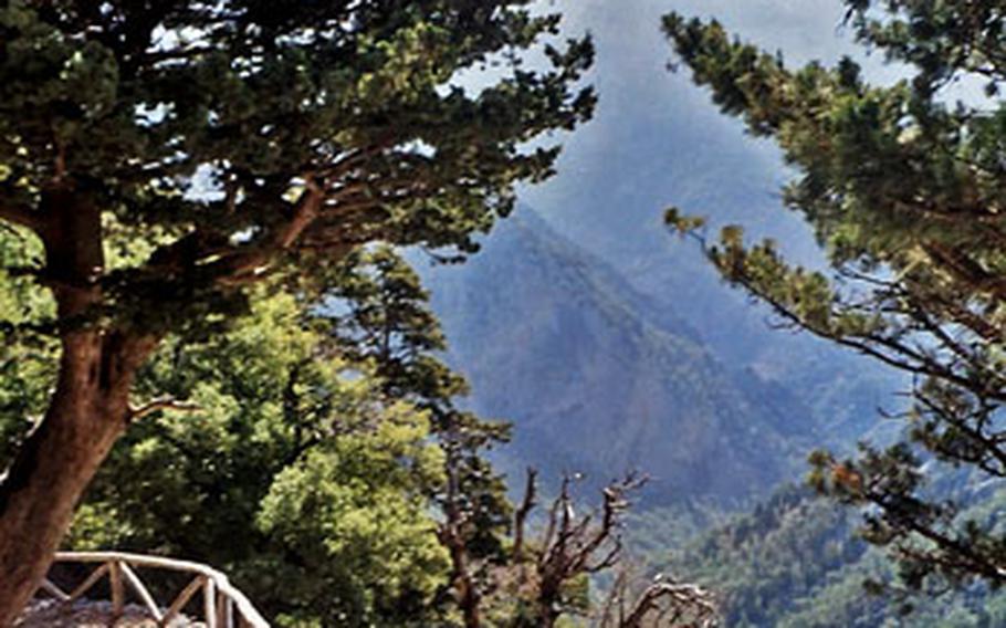 The northern terminus of the Samaria Gorge trail in Crete offers stunning views. Take sturdy shoes —the first leg of the trail zigzags as it drops more than 3,200 feet in the first mile or so.