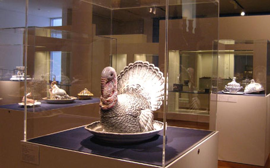 This almost life-size, porcelain turkey centerpiece is on display at the Museum für Angewandte Kunst (Museum of Applied Arts) in Frankfurt.