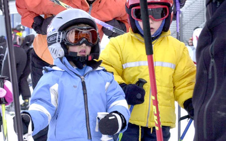 Children listen to a ski instructor on the glacier at Hintertux.