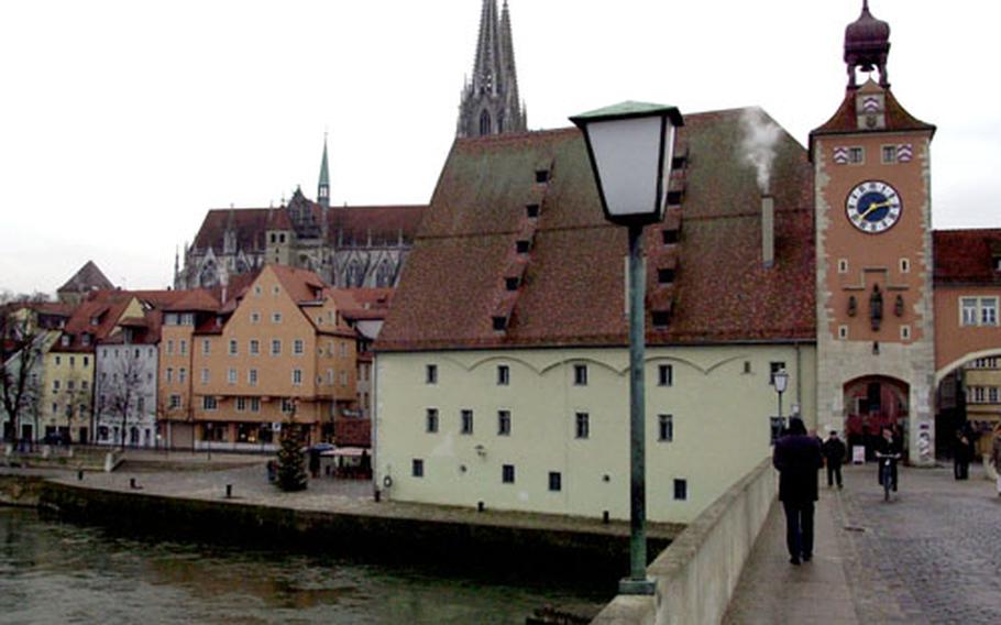 The Steinerne Brucke bridge, which crosses the Danube River in Regensburg, Germany, was built from 1135 to 1146.