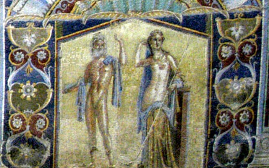 A closer look at artwork adorning a wall in the House of Neptune and Amphitrite.
