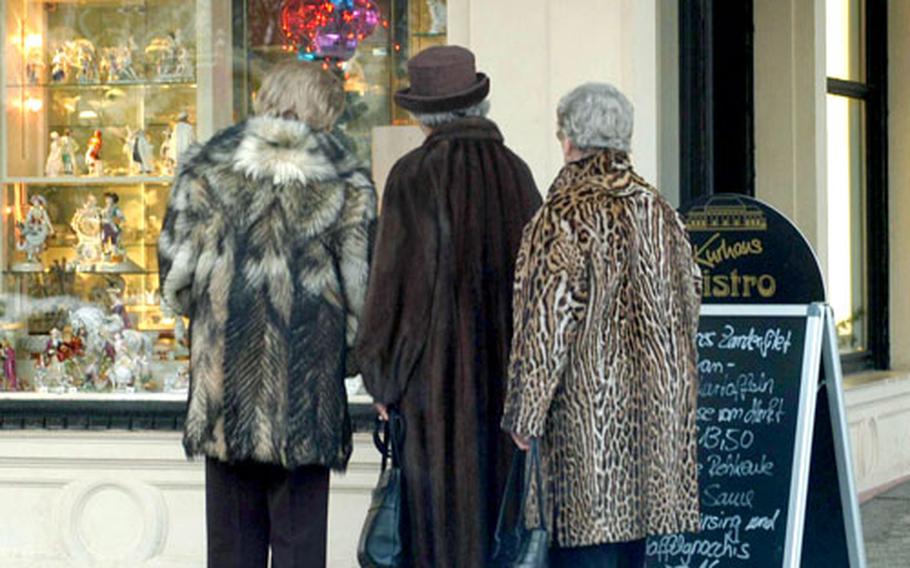 Here’s to the ladies who window-shop. Baden-Baden residents wear fur without worry. One gentleman nearby actually sported spats.