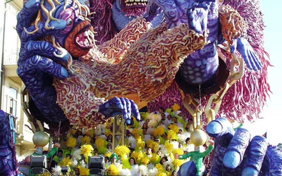 A huge float at a previous Carnevale in Viareggio, Italy, shows that not everything about carnival is light-hearted. Whimsical as it may be, the float focuses on experimentation on animals.