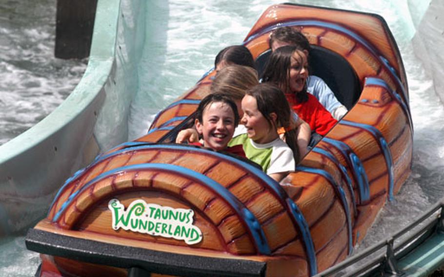 The wild-water ride at Taunus Wunderland in Schlangenbad, Germany, above and below, leaves riders wet but happy.