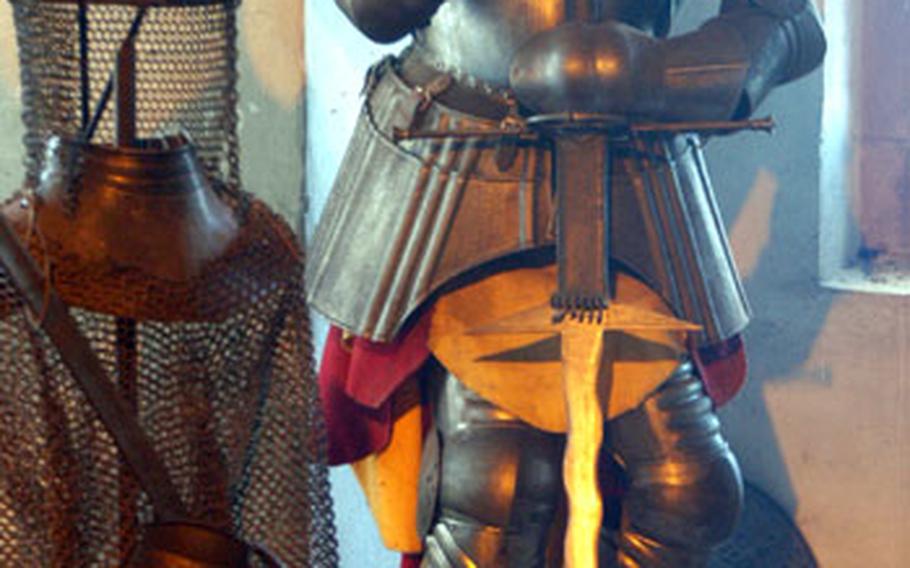 Armor and weapons await inspection in one of the rooms of the Ronneburg’s museum.
