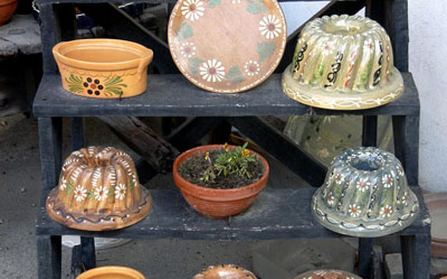 Alsatian pottery made in Soufflenheim, France. The pottery here comes in many colors, while the pottery in nearby Betschdorf is traditionally gray and cobalt.