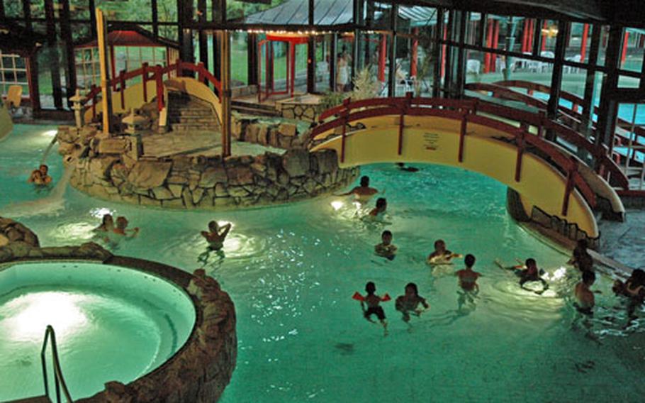 Mineral water at different temperatures fills the indoor and outdoor pools at Bad Homburg’s Taunus Therme, which is open year round.