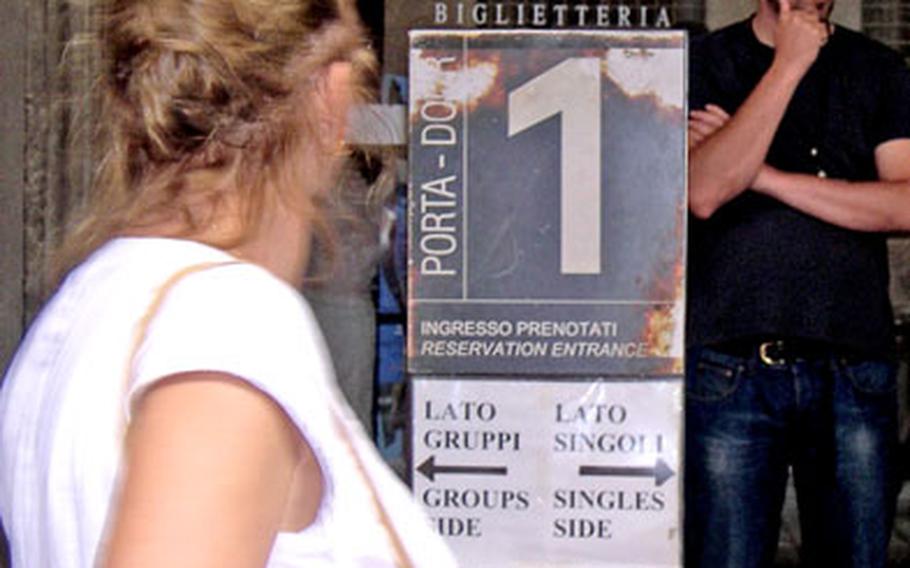 Door No. 1 wins — with no line at the Uffizi for those who make a reservation. Those who are able to plan and are willing to pay a fee can skip standing in line for two hours.