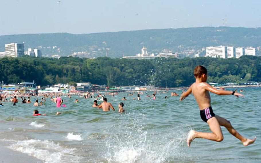 The public beach next to downtown Varna, Bulgaria, is ringed by a park and overlooked by high-rise apartments and office buildings. Varna is Bulgaria’s third-largest city with a population of 350,000.