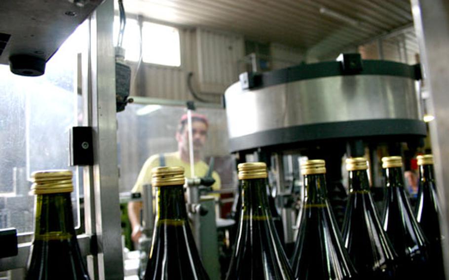 Wine is bottled on site at Italy’s Cantina Sociale di Solopaca. Grape-harvesting season extends from now through mid-October, and visitors can make reservations for tours at the Cantina Sociale to see how the grapes are turned into wine.