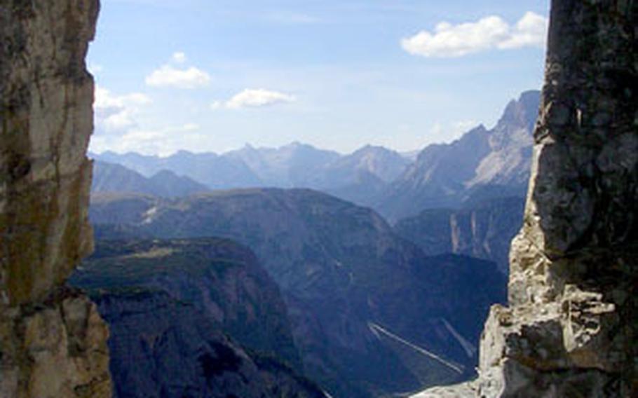 Fantastic views from windows hewn out of stone are the reward for those who take a side trip toward Monte Paterno from Rifugio Locatelli. During World War II, the Germans excavared a series of caves throughout the area for observation points.