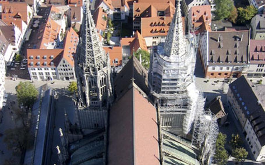 From the ground looking up, two of the cathedral&#39;s smaller towers seem towering. But from the top looking down, they seem small. Seeing them from above helps put into perspective how high up you really are.