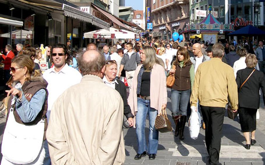 A popular part of Aschaffenburg is the pedestrian shopping area lined with stores, cafes and restaurants.