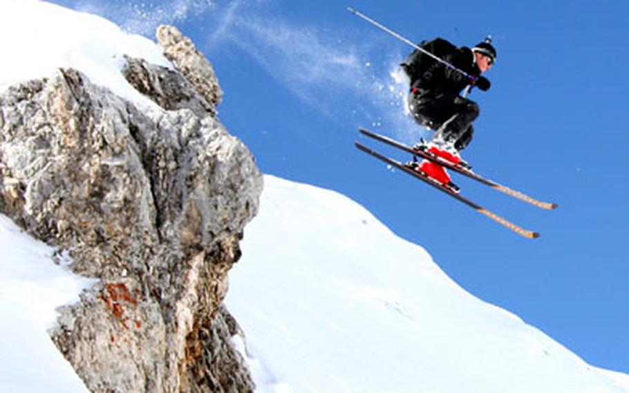 A visitor at Edelweiss Lodge and Resort in Garmisch, Germany, earns his wings on the Zugspitze on a fresh powder day during last winter.