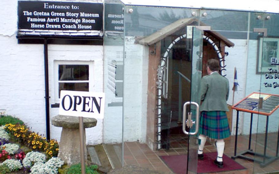 Horseshoes surround the doorway at the entrance to the Gretna Green Story Museum and the historic Anvil Marriage Room.