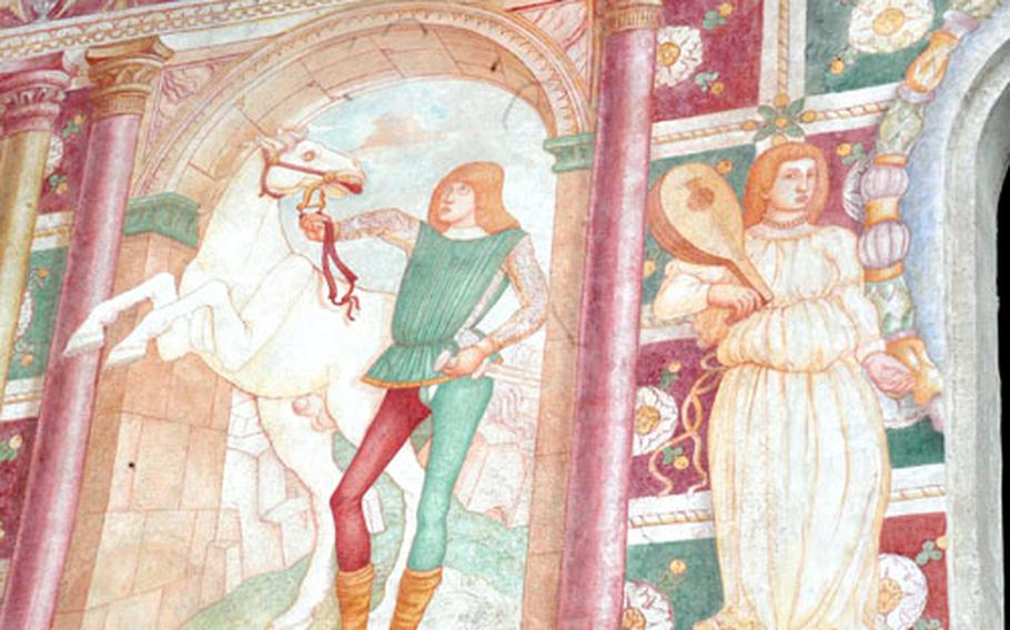 Medieval frescoes can still be seen on an interior wall of the castle in Spilimbergo, Italy, which was gutted by fire in 1511.