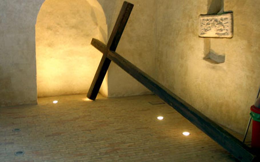 A cross used in Mel Gibson’s film “The Passion of the Christ” is on display in the Santa Maria de Idris Church in the Sasso Caveoso section of Matera.