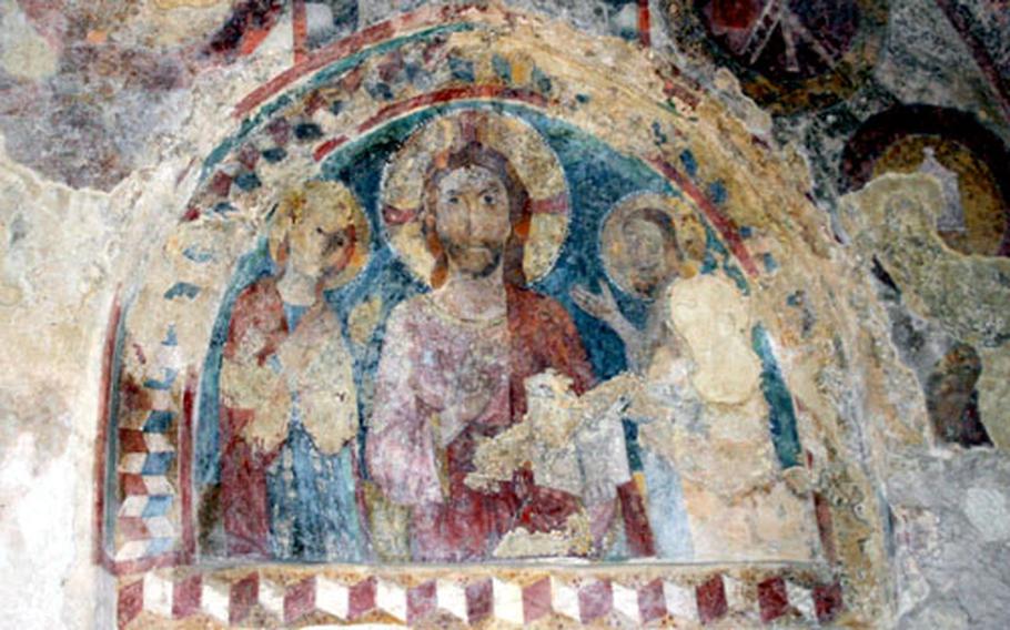 A fresco in the Convicinio di S. Antonio, which is made up of four rock churches dug between the 14th and 15th centuries.