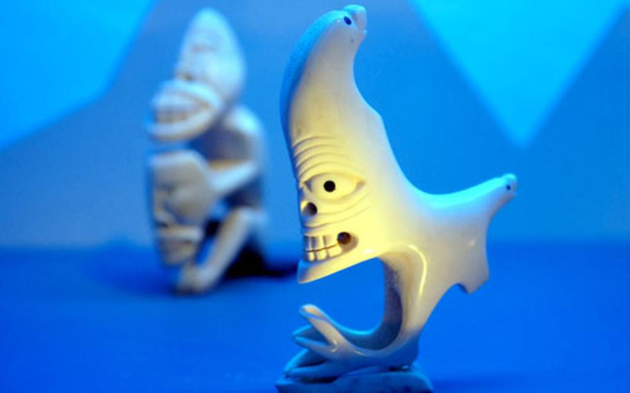 Tupilaks, figurines from Greenland, also are on display. They are made from from walrus tusks or whale bone.