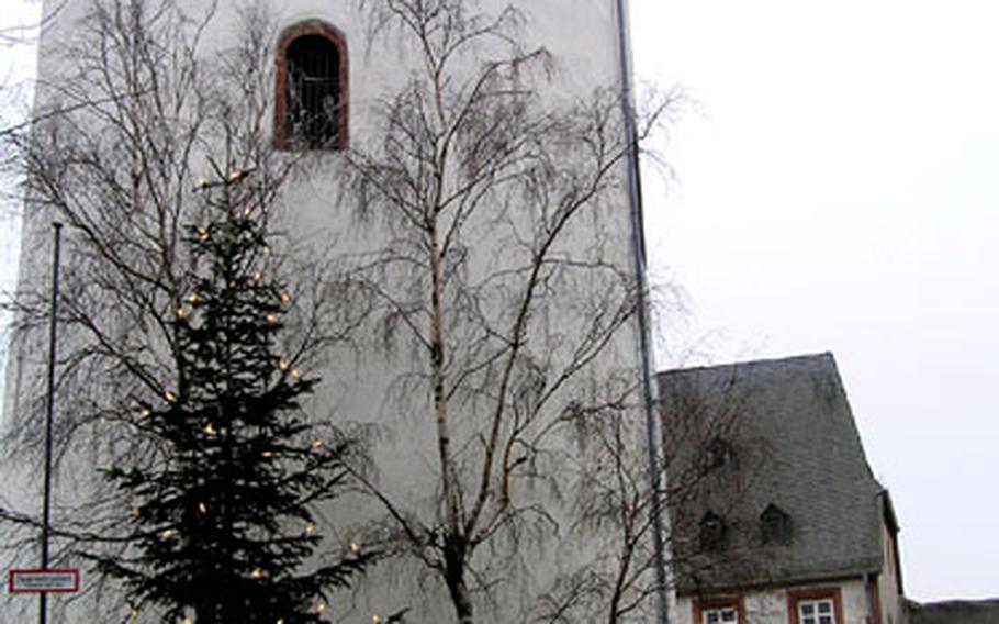 The white tower was the first structure built at the fortress at Otzberg. Visitors can climb a spiral staircase inside to get commanding views of the surrounding countryside.