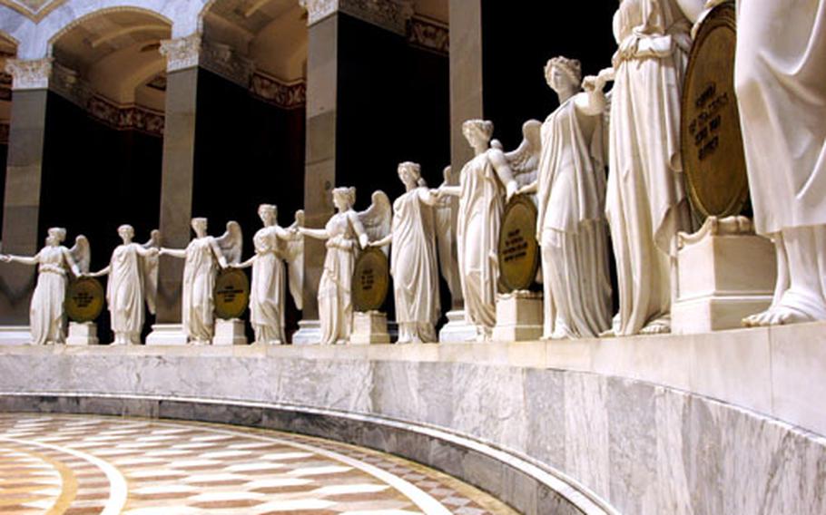 Thirty-four marble maidens, symbolizing the German states, surround the rotunda of the Befreiungshalle, or Liberation Hall.