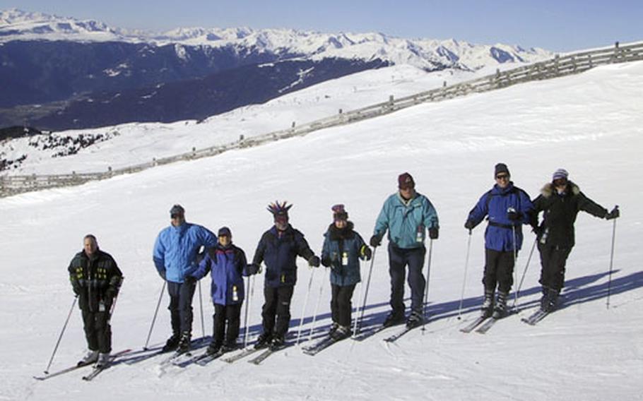 Skiers from Stuttgart, Ramstein, Heidelberg and Aviano prepare for the 4½-mile long Trametsch run at the Plose Ski Area.