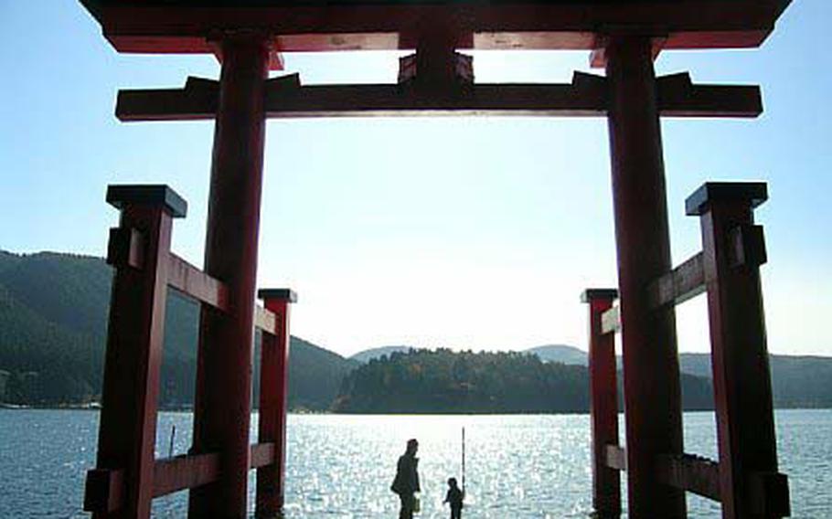 The lovely torii of Hakone Shrine extends into Lake Ashi.