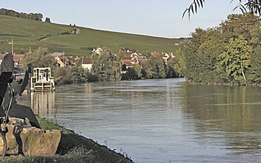 A series of ironwork sculptures grace the banks of the Marne River near the town of Cumières, in France&#39;s Champagne country a short distance from Épernay.