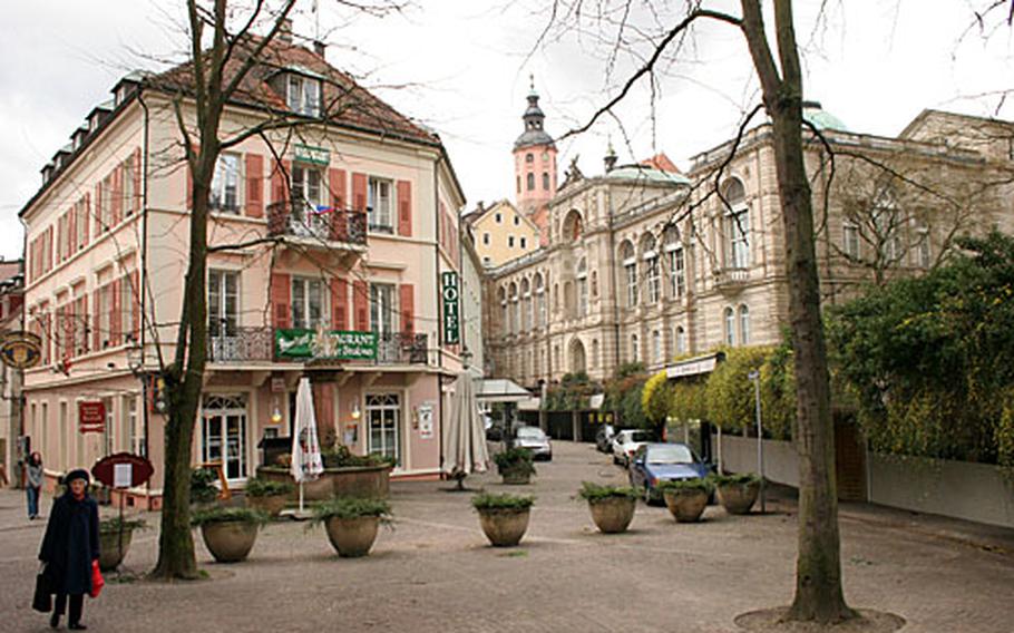 The Friedrichsbad, at right, is the heart of Baden-Baden&#39;s bath quarter, which also includes some elegant hotels and restaurant inside attractive, well-maintained buildings.