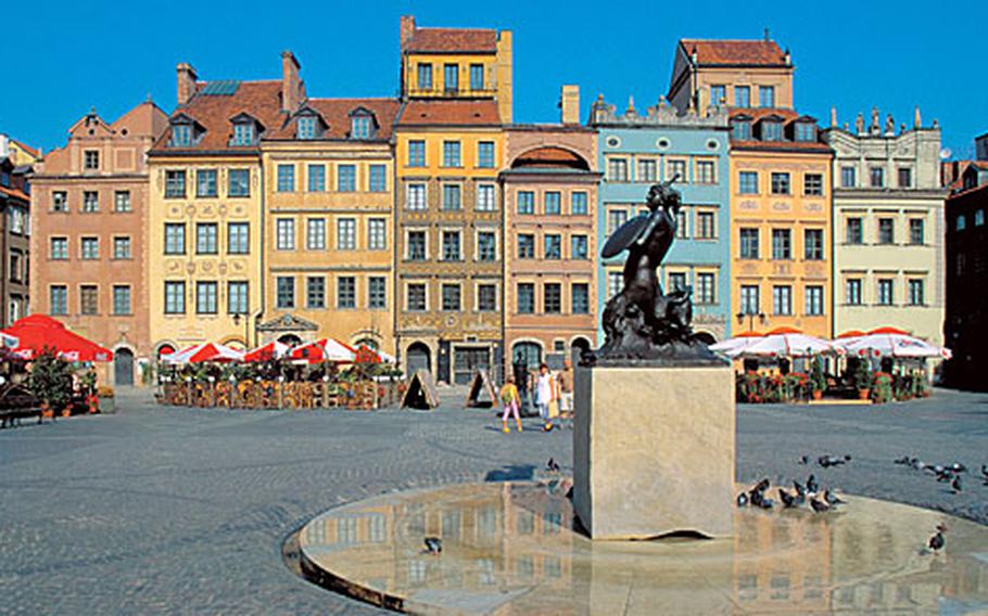 The colorful Market Square in Warsaw, Poland.