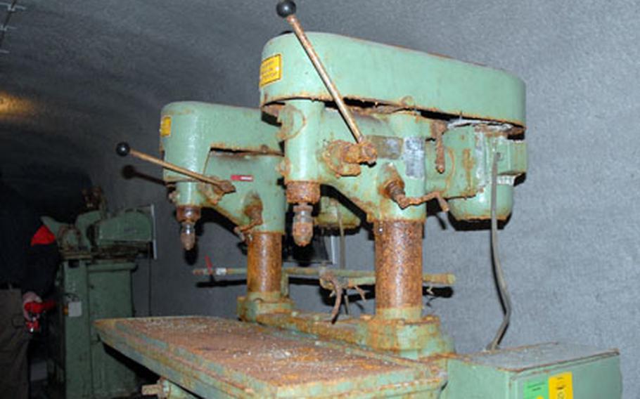 Machinery such as this drill press was used during World War II in the tunnels under Bamberg. Thousands of German workers pulled 24-hour shifts, coming and going only at midnight, all throughout the war, manufacturing things such as spark plugs and electronic parts for companies such as Bosch.