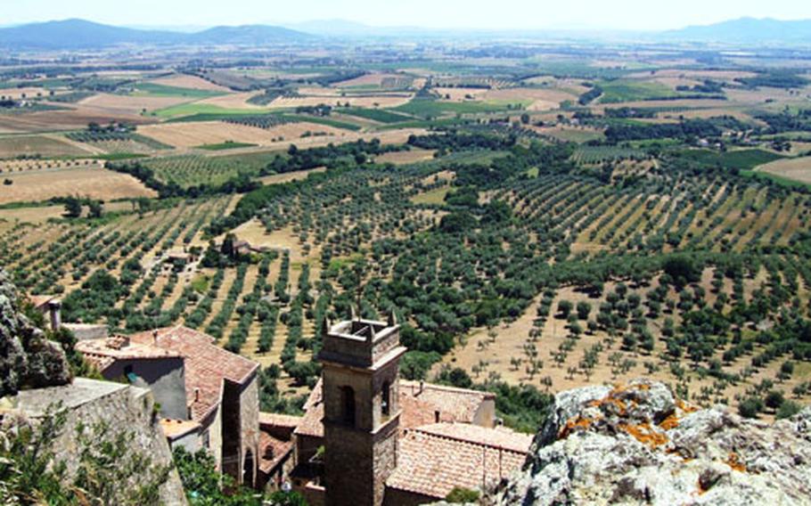 The town of Roccatederighi, at 1,500 feet, offers spectacular views of the Maremma, one of the least-populated regions of Italy.