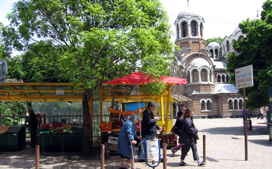 A small market is set up near the Sveti Sedmochislenitsi Church. The church was created between 1901 and 1902 through the conversion of an abandoned Ottoman mosque.