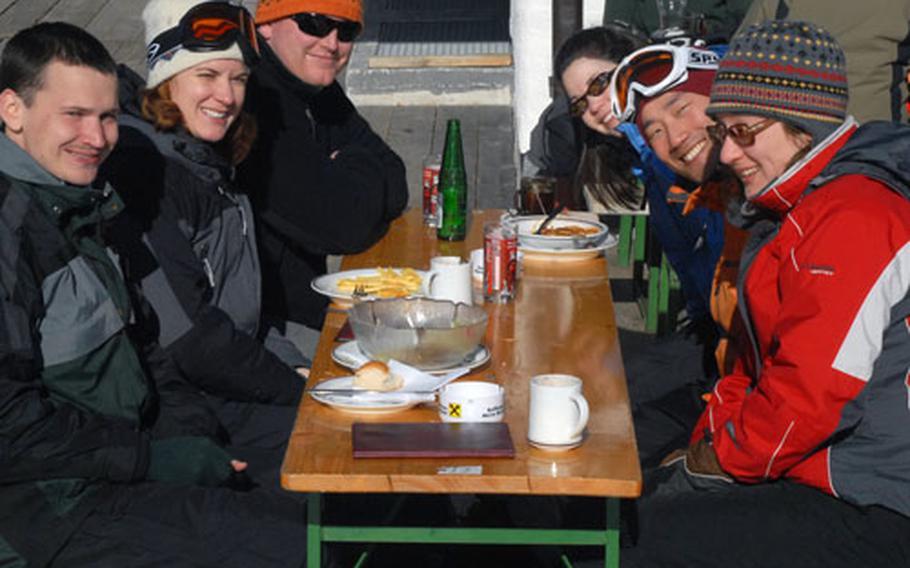 Members of the Bavarian American Ski Club and friends enjoy lunch at Ski Amadé in the Austrian Alps.