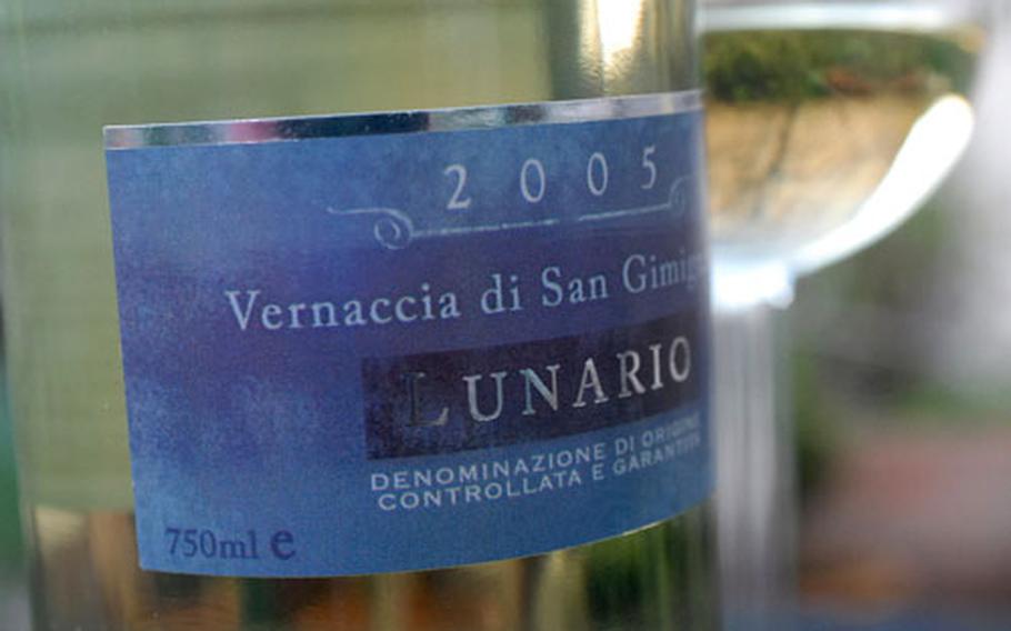 Vernaccia di San Gimignano is a white wine made from Vernaccia grapes grown in the vineyards around San Gimignano.