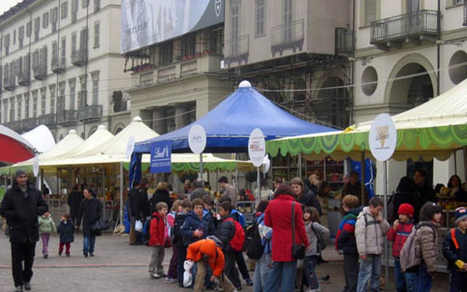 Piazza Vittorio Veneto, one of the largest open squares in Italy, was the location for CioccolaTO 2008 festival, this year&#39;s edition of an annual fest toasting the food of the gods.