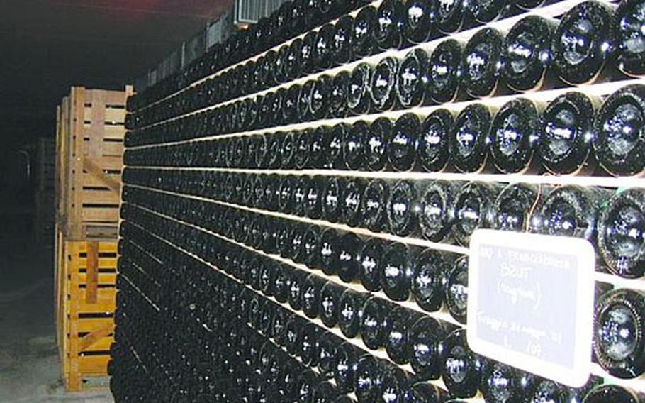 Franciacorta sparkling wine ferments in horizontally stacked bottles for 18 to 48 months. During that time, sediment settles on the bottom. Once the sediment is removed, it sits for up to three more years as it continues to ferment.