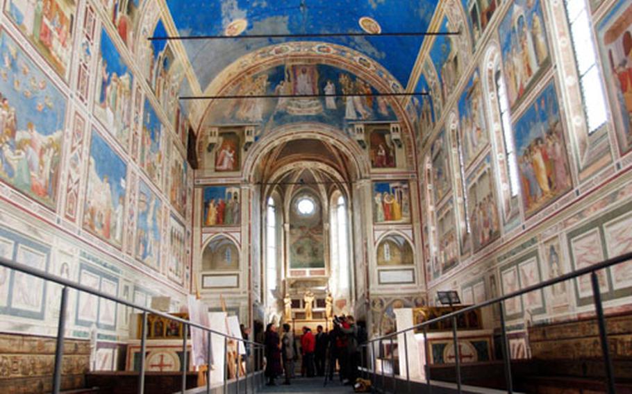 An inside view of the Giotto frescoes at the Scrovegni chapel, in Padua.