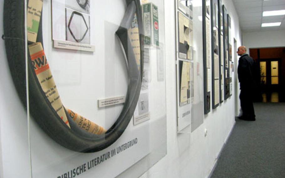 Biblical literature had to be smuggled into the former East Germany. Sometimes it was transported inside bicycle tires, as demonstrated in this display at the Stasi Museum in Berlin.